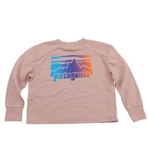 Patagonia Girls Small 6-7 Pink Graphic Crew Sweatshirt Organic Cotton Outdoor
